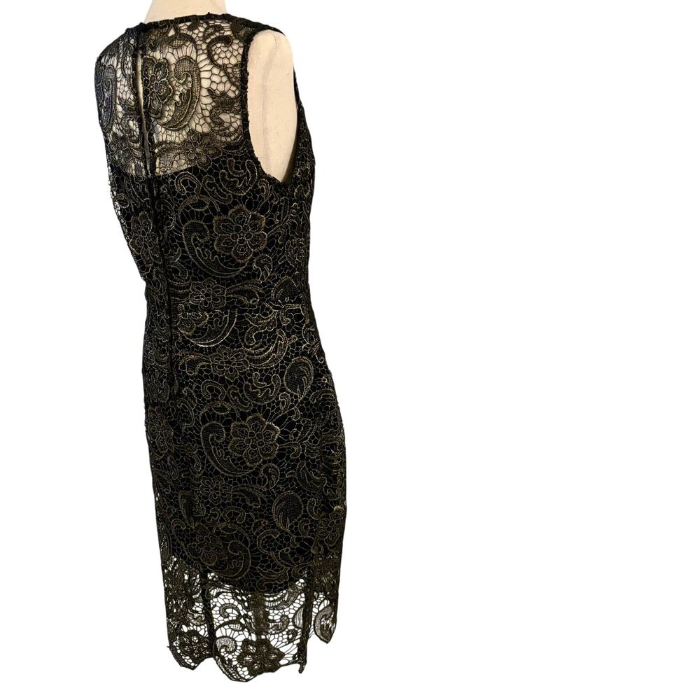 NWT Bisou Bisou Women's Dress 12 Black & Gold Sheath Lace Overlay - Picture 9 of 16